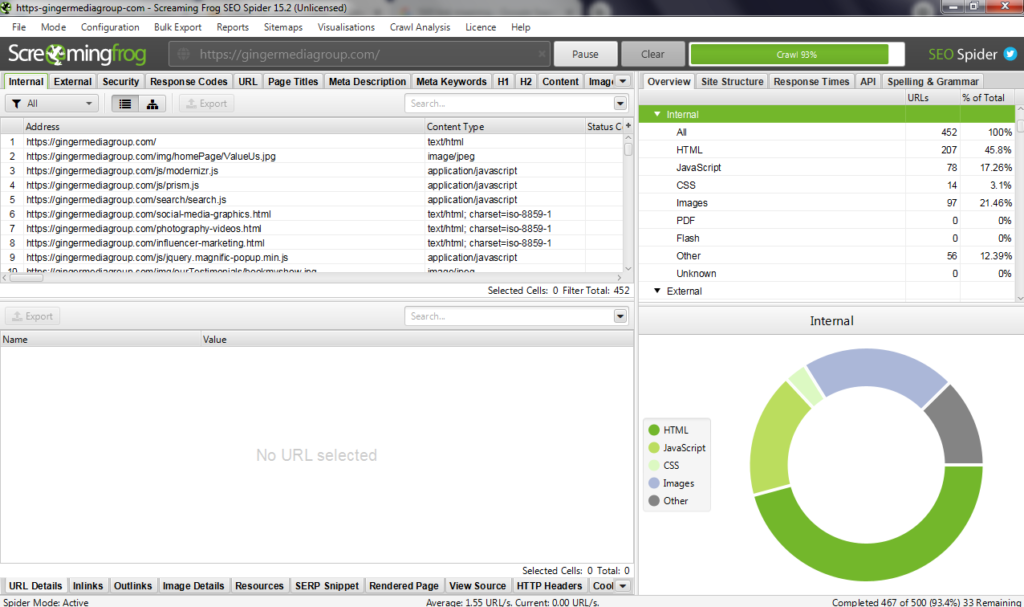Example of using Screaming Frog - a free Seo tool