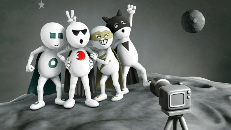 This image shows four ZooZoos clicking a picture of them in space as a part of Vodafone’s marketing campaign