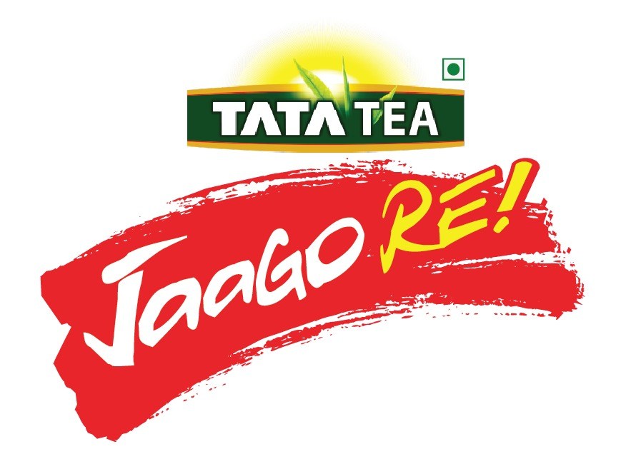 This image shows the branding of Tata tea with “Jaago Re!” written in a red box on a white background