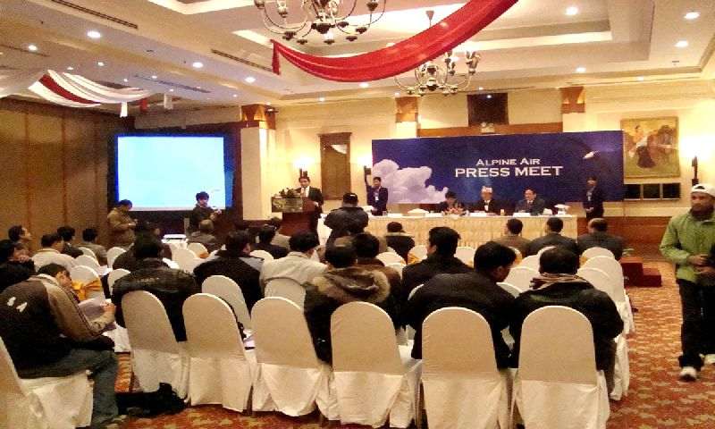 This image shows a press meet event by Alpine Air to boost their presence in the market by media exposure