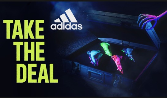 This image shows the logo of Adidas and its products with the slogan Take The Deal
