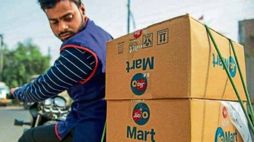 The JioMart advertising delivery boy with the items to be delivered