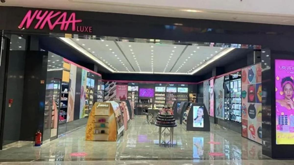 The picture shows marketing campaign of Nykaa via the Nykaa store in a mall