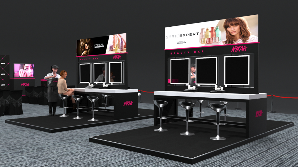 The picture shows us different bars set up by Nykaa to promote the products
