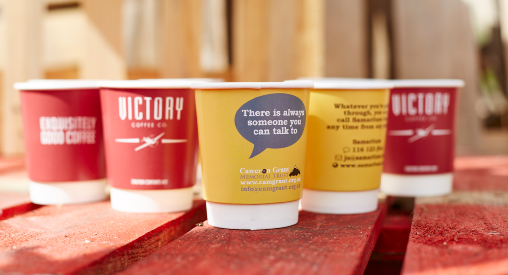 A picture showing paper cup branding