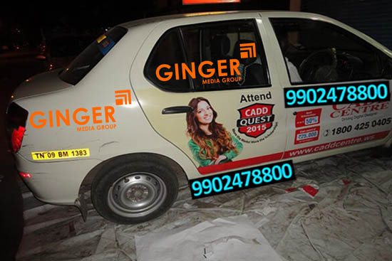 Cab advertising in Chennai with red and white color