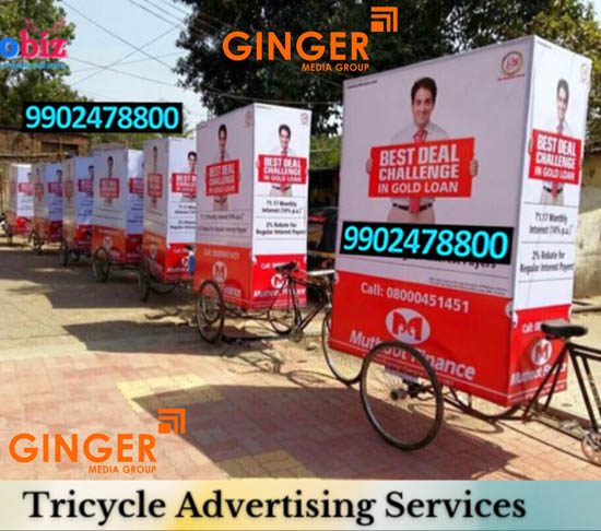 Tricycle Advertising in India with white and red colordia 