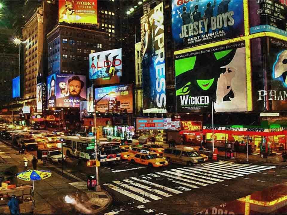 Street filled with outdoor ads.