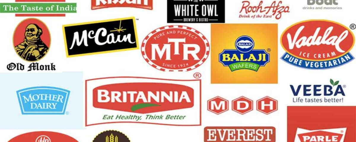 Logos of various Indian food brands displayed on a white background.