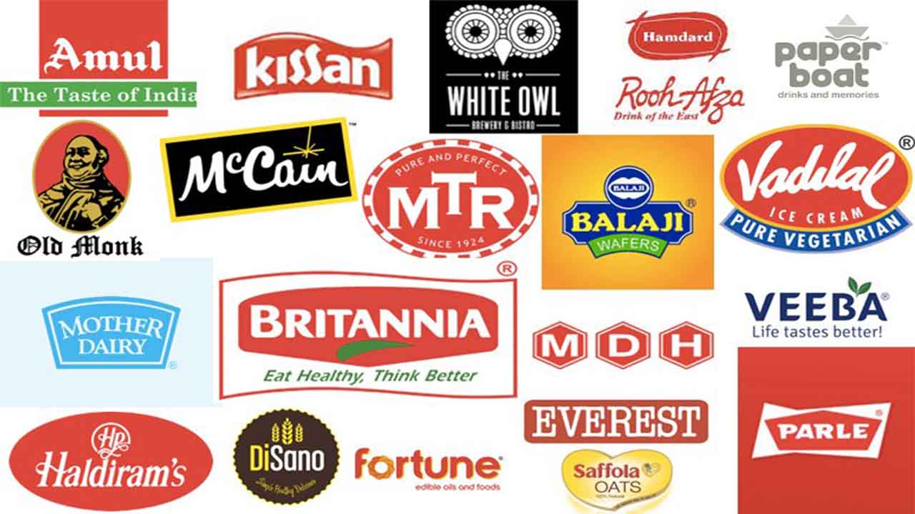 Logos of various Indian food brands displayed on a white background.