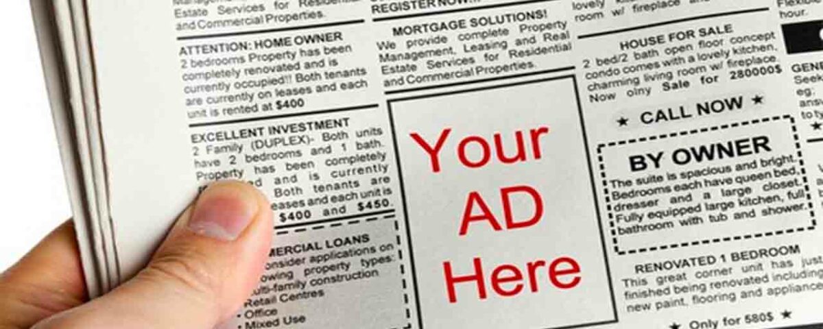 An image of an ad space in a newspaper