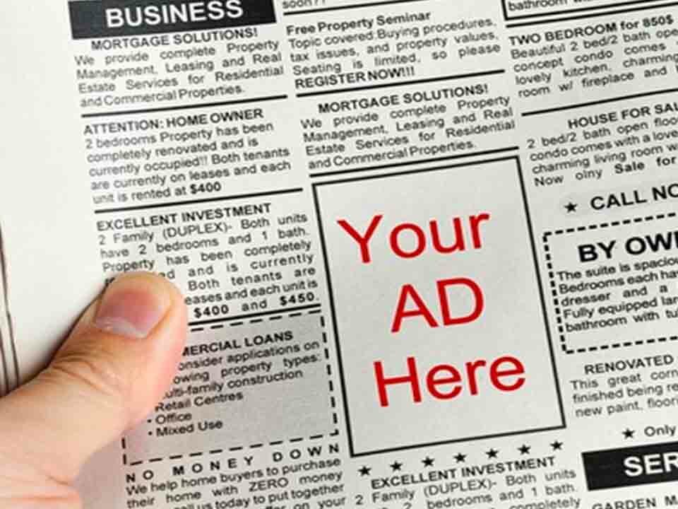 An image of an ad space in a newspaper