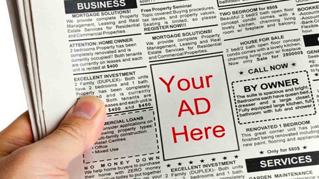 An image of an ad space in a newspaper