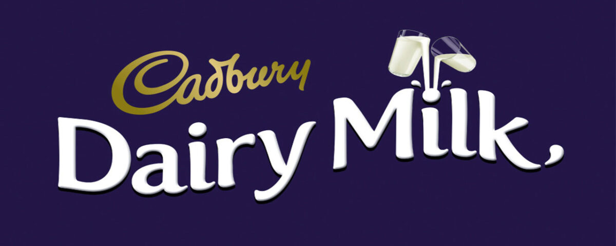 Cadbury dairy milk logo on a purple background.