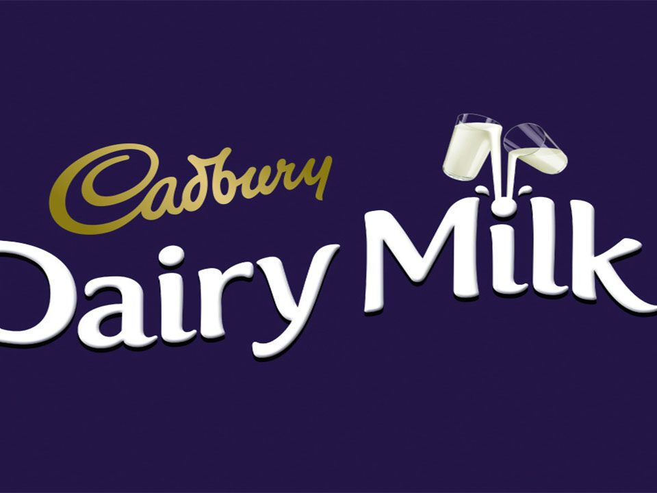 Cadbury dairy milk logo on a purple background.