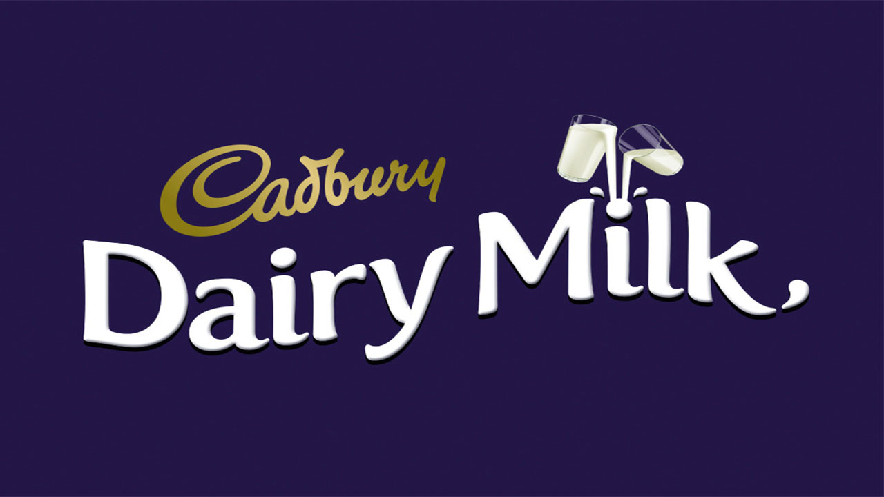 Cadbury dairy milk logo on a purple background.