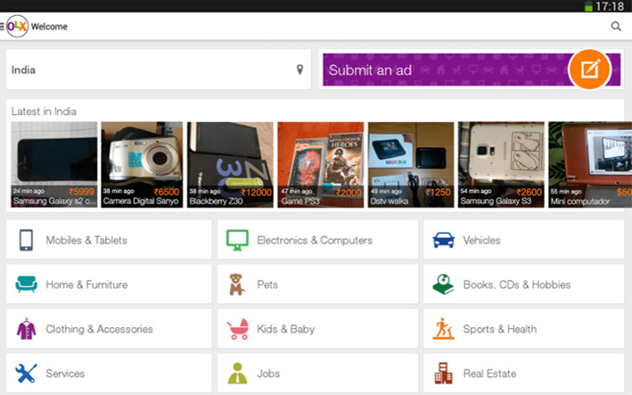 Image of Olx classified advertising webpage