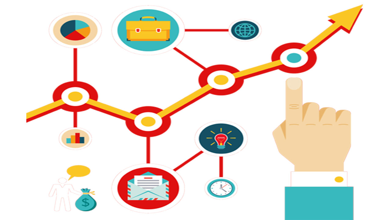 An upward arrow graph focusing on different icons.