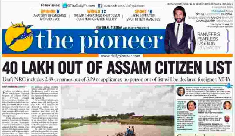 Front page of The Pioneer newspaper

