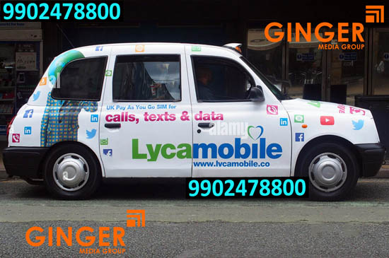 Cab Branding in Bangalore with white and red color
