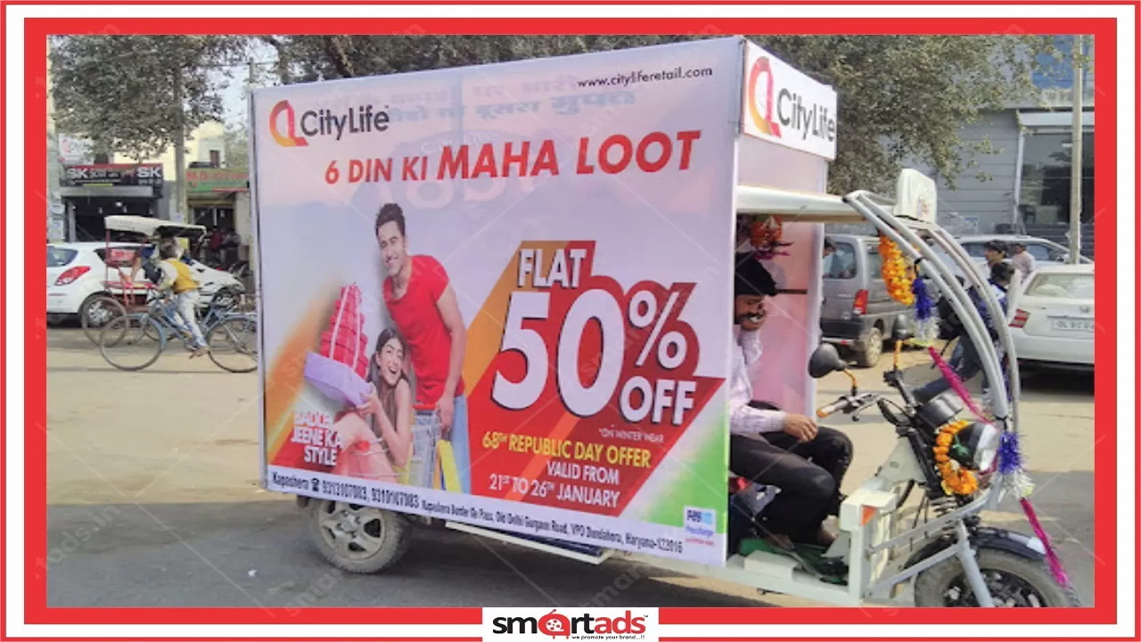 Types of e rickshaw advertising in india
