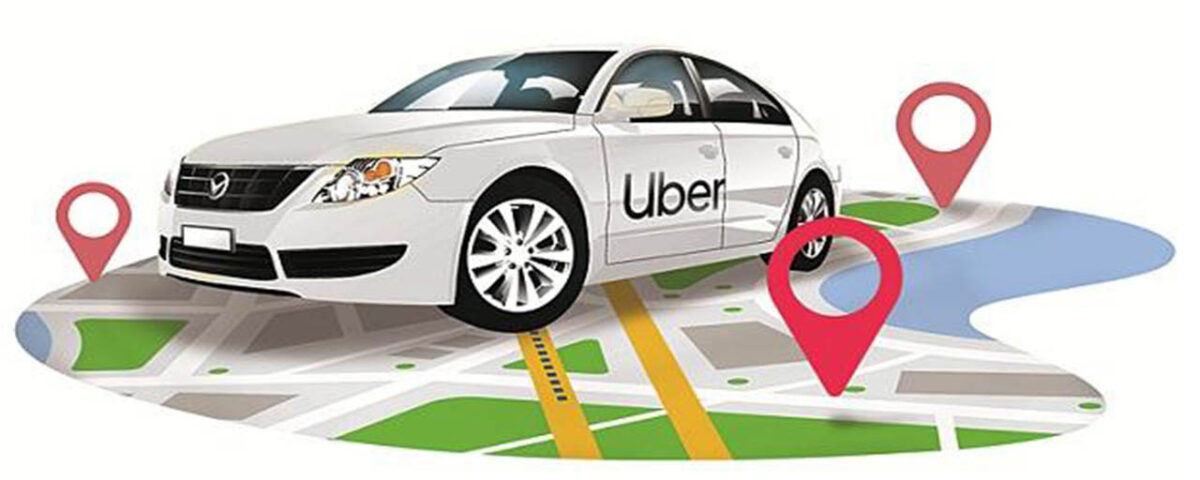 An uber cab illustration on a map.