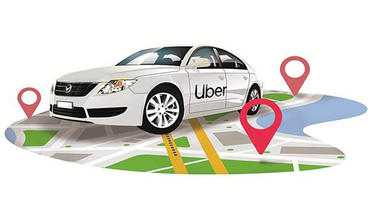 An uber cab illustration on a map.