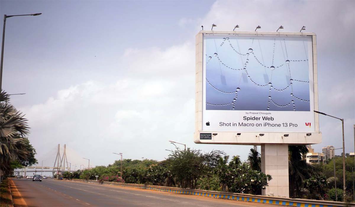 A hoarding of the winning Spider web photograph by Shubham Chougule.

