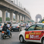 Cab advertising campaign running in central Delhi near India Gate