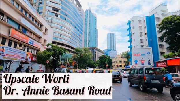 Premium hoardings along Dr. Annie Besant Road, Worli, Mumbai.