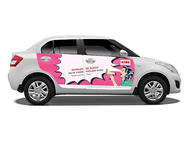 Partial car wrap advertising on taxis in Delhi NCR for brand campaigns