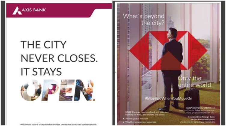 Axis Bank and HSBC Banking Campaign Visuals Axis Bank and HSBC print advertisements promoting open banking and global access