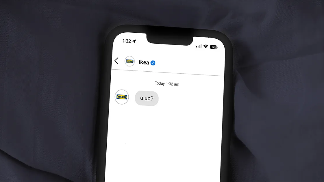 Smartphone displaying IKEA push notification message demonstrating personalized mobile marketing strategy for D2C engagement