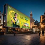 Large outdoor billboard advertising cooking oil brand in a city street at night with illuminated hoarding and high visibility placement