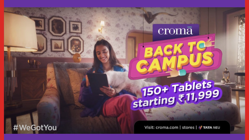 Croma back to campus campaign showcasing tablet offers and student-focused electronics promotion